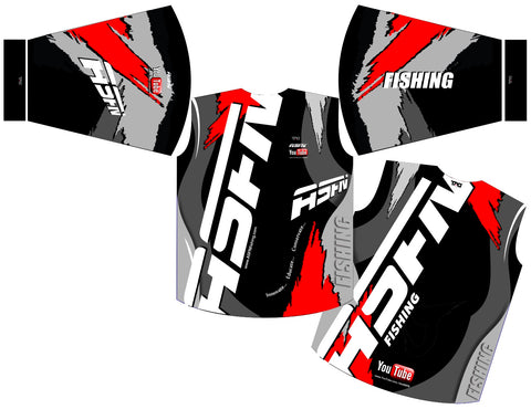 ASFN Sport Fishing Shirt - Black, Red & Grey Long sleeve